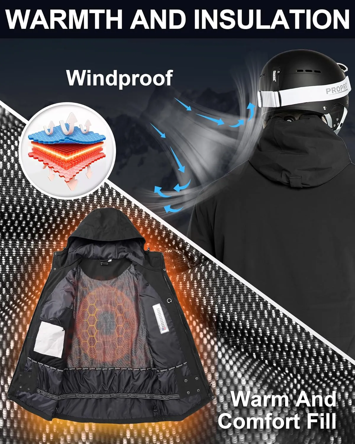 33,000ft Mens Ski Jacket Waterproof Insulated Snow Jacket, Mountain Breathable Winter Jackets for Men Ski Snowboard Coat
