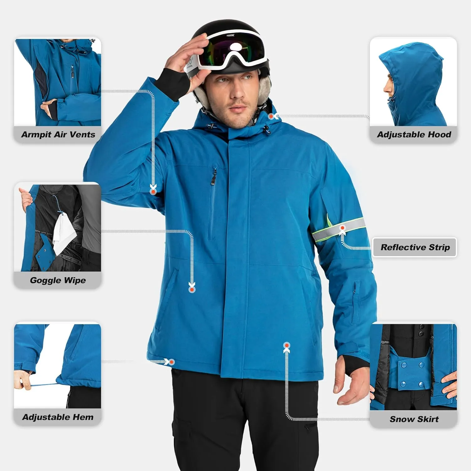33,000ft Mens Ski Jacket Waterproof Insulated Snow Jacket, Mountain Breathable Winter Jackets for Men Ski Snowboard Coat