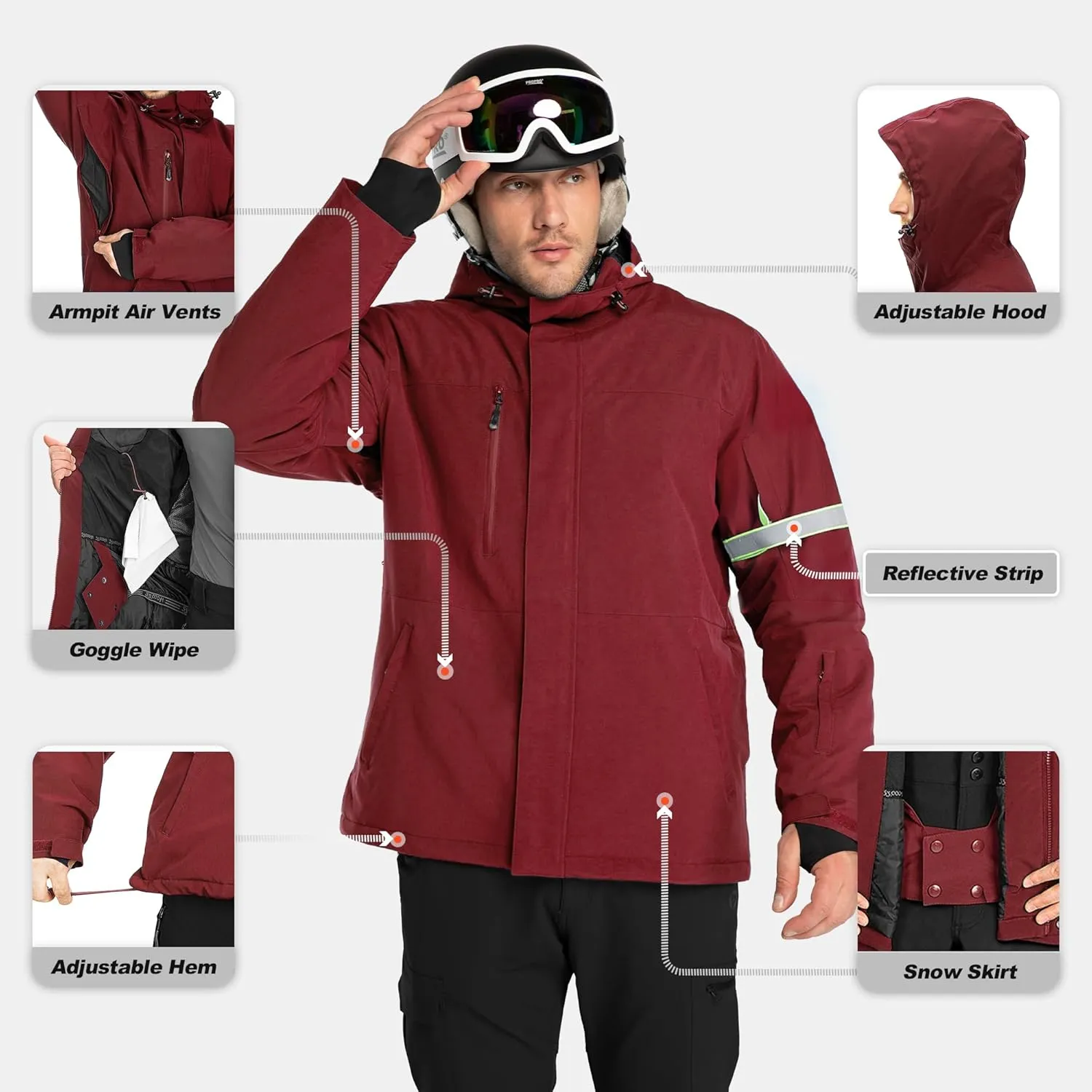 33,000ft Mens Ski Jacket Waterproof Insulated Snow Jacket, Mountain Breathable Winter Jackets for Men Ski Snowboard Coat