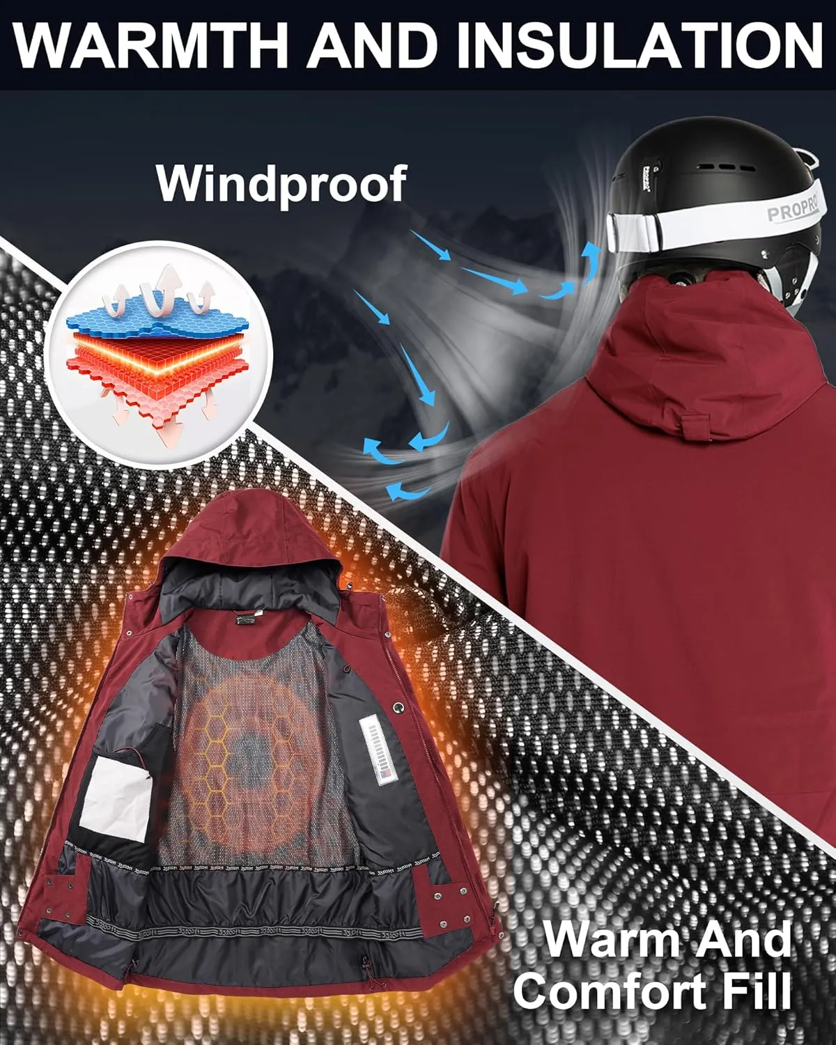 33,000ft Mens Ski Jacket Waterproof Insulated Snow Jacket, Mountain Breathable Winter Jackets for Men Ski Snowboard Coat