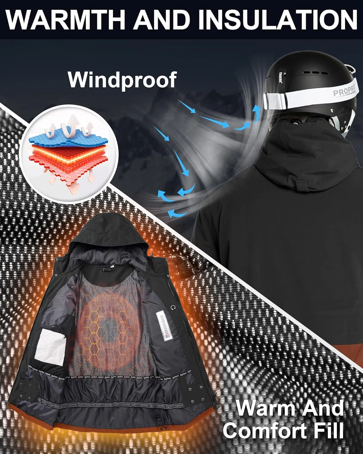 33,000ft Mens Ski Jacket Waterproof Insulated Snow Jacket, Mountain Breathable Winter Jackets for Men Ski Snowboard Coat