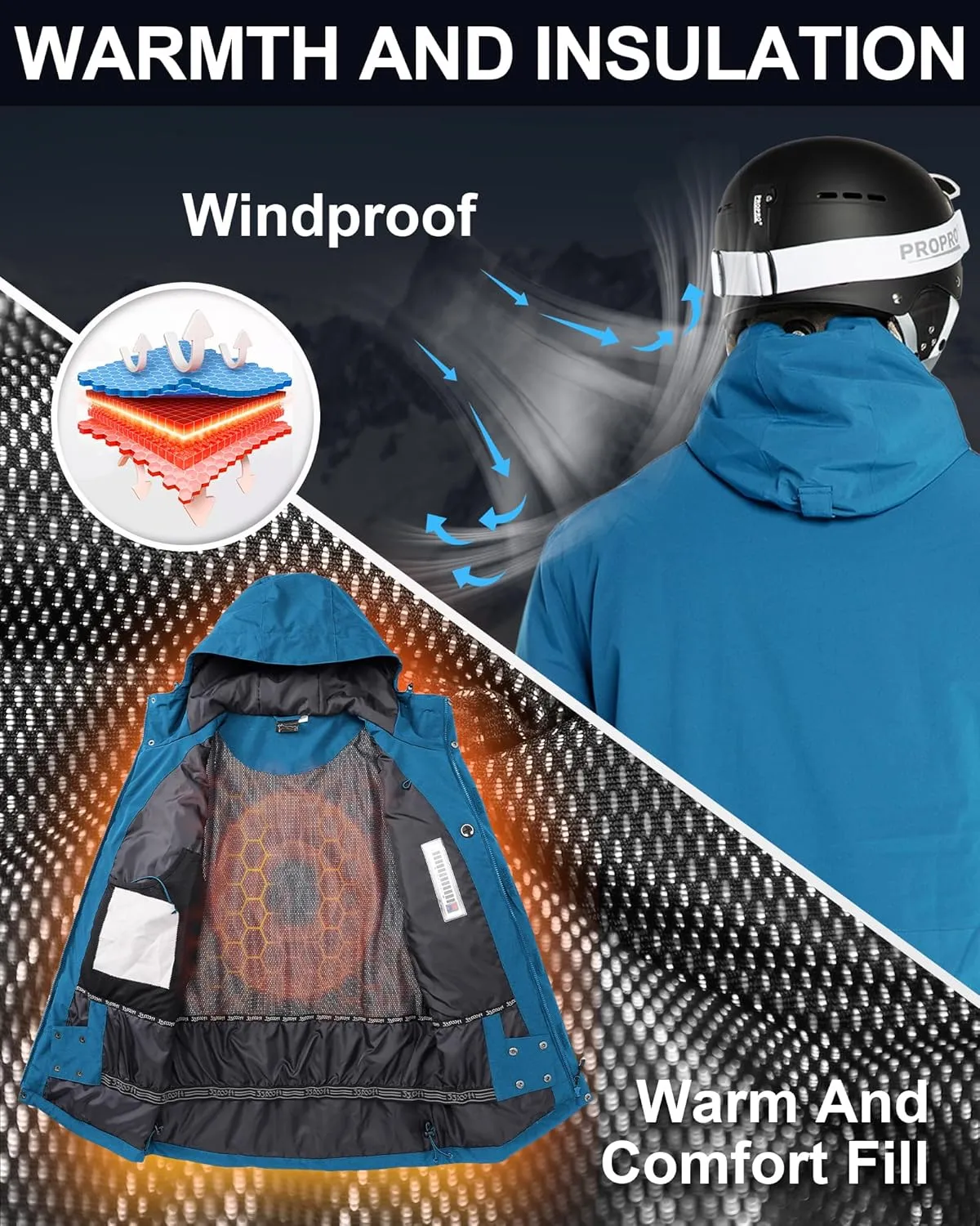 33,000ft Mens Ski Jacket Waterproof Insulated Snow Jacket, Mountain Breathable Winter Jackets for Men Ski Snowboard Coat