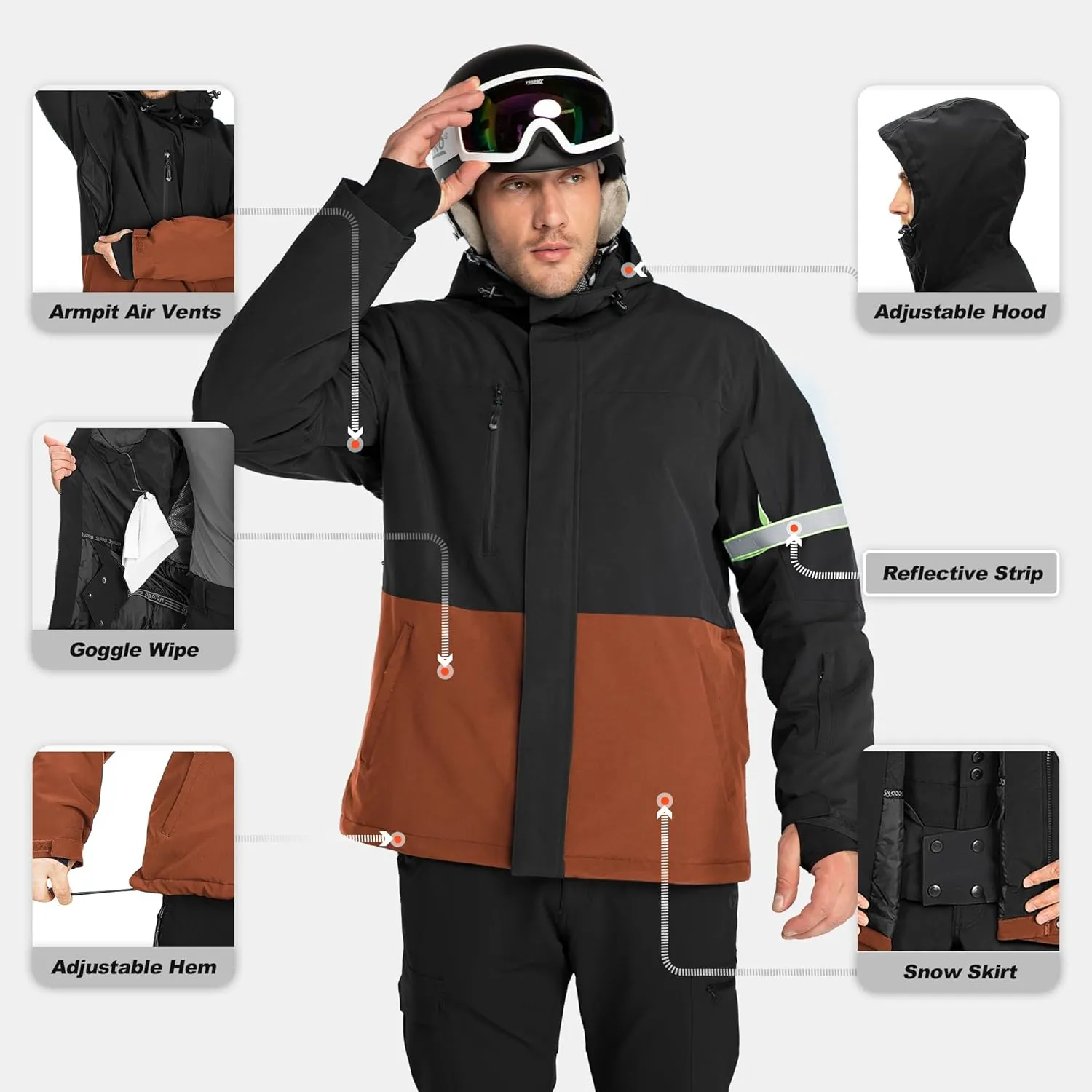 33,000ft Mens Ski Jacket Waterproof Insulated Snow Jacket, Mountain Breathable Winter Jackets for Men Ski Snowboard Coat