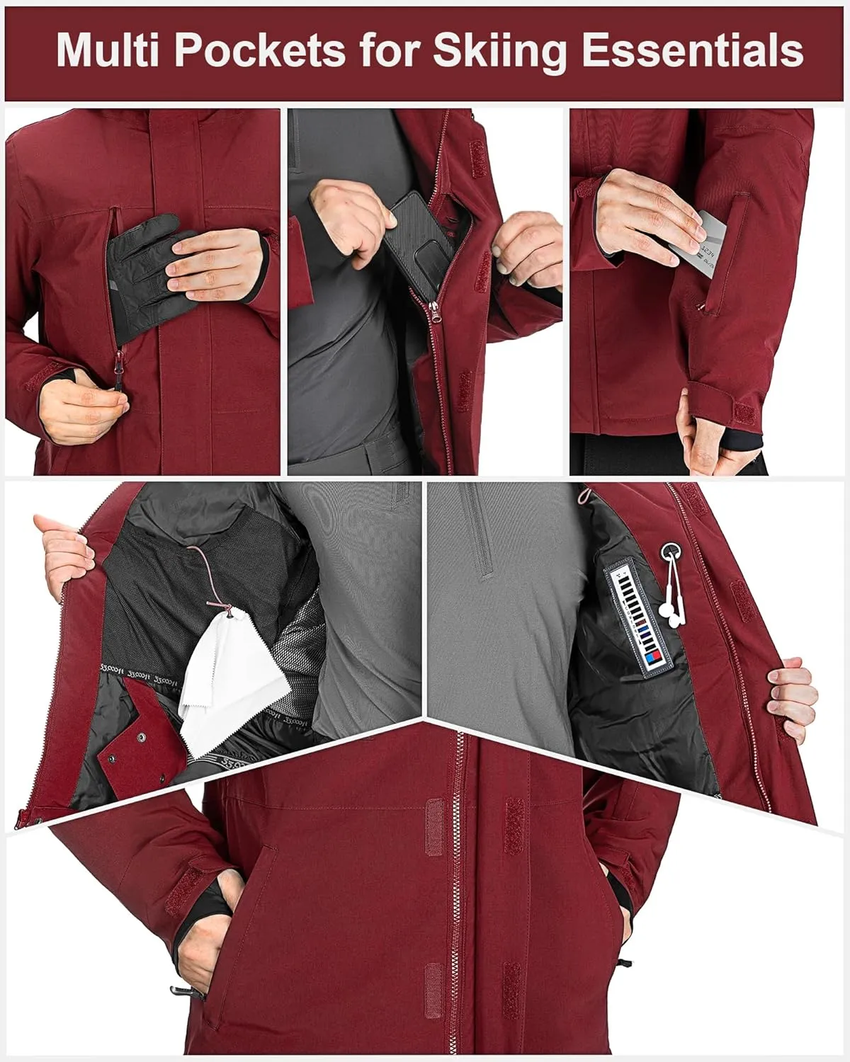 33,000ft Mens Ski Jacket Waterproof Insulated Snow Jacket, Mountain Breathable Winter Jackets for Men Ski Snowboard Coat