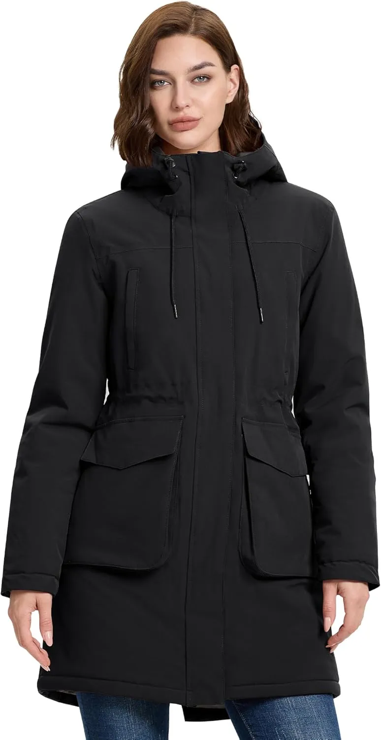 33,000ft Women's Waterproof Insulated Coats with Hood Long Thicken Warm Winter Coats Raincoat Windproof Parka Jacket Ski