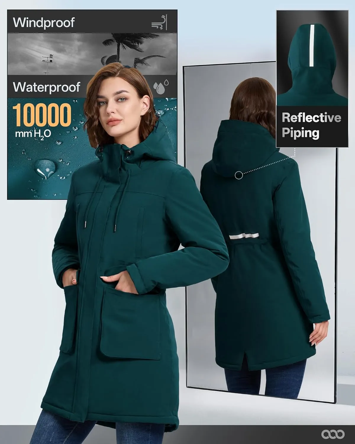33,000ft Women's Waterproof Insulated Coats with Hood Long Thicken Warm Winter Coats Raincoat Windproof Parka Jacket Ski