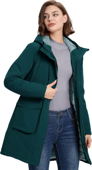 33,000ft Women's Waterproof Insulated Coats with Hood Long Thicken Warm Winter Coats Raincoat Windproof Parka Jacket Ski