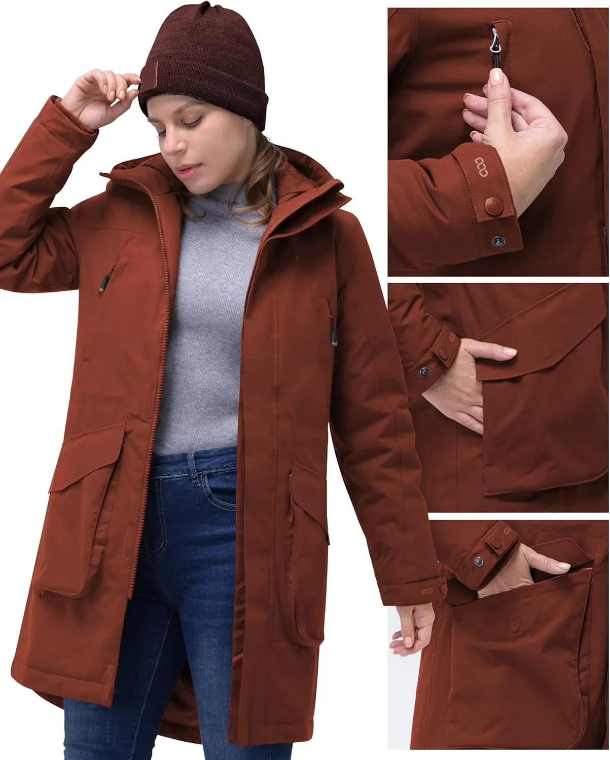 33,000ft Women's Waterproof Insulated Coats with Hood Long Thicken Warm Winter Coats Raincoat Windproof Parka Jacket Ski