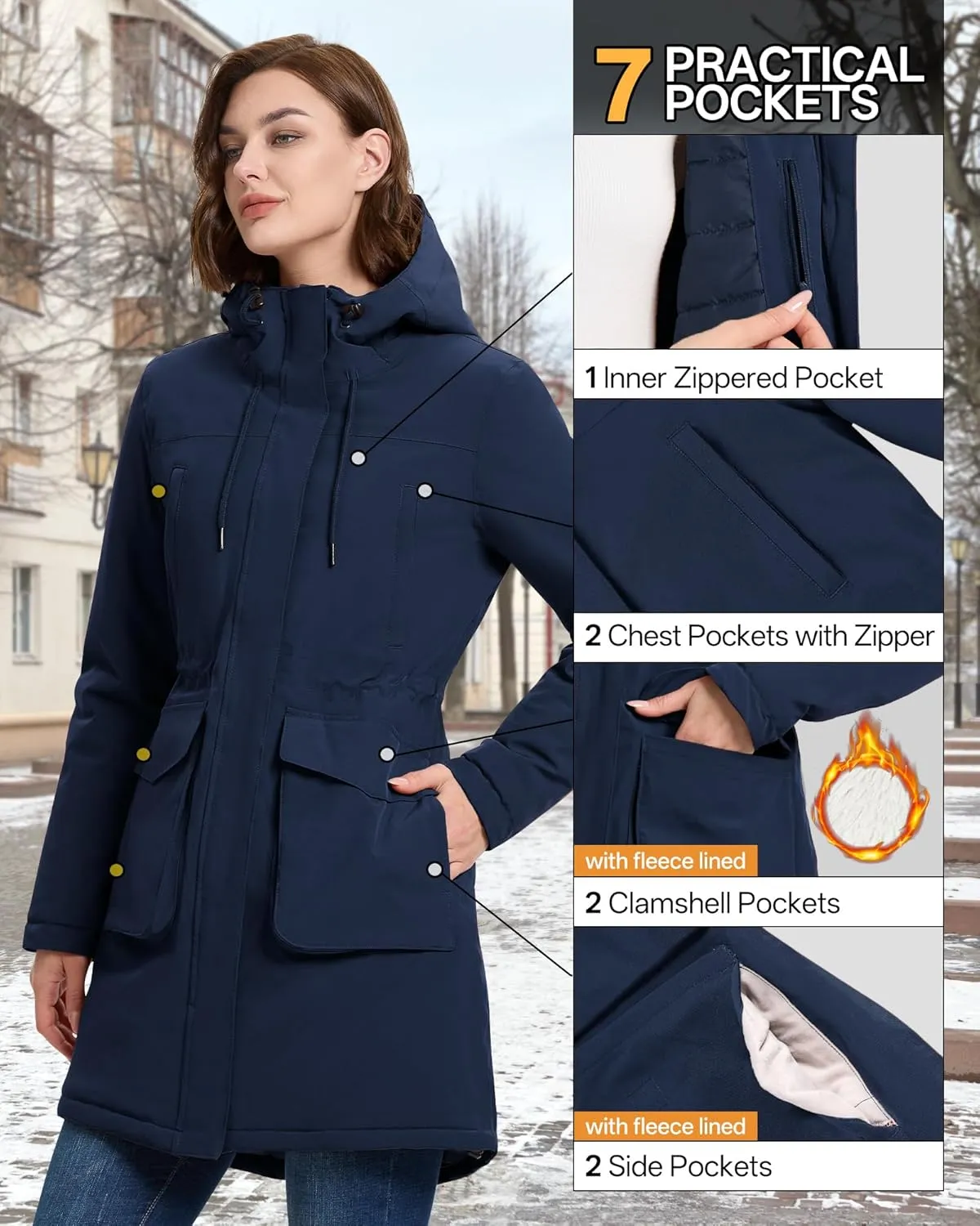33,000ft Women's Waterproof Insulated Coats with Hood Long Thicken Warm Winter Coats Raincoat Windproof Parka Jacket Ski