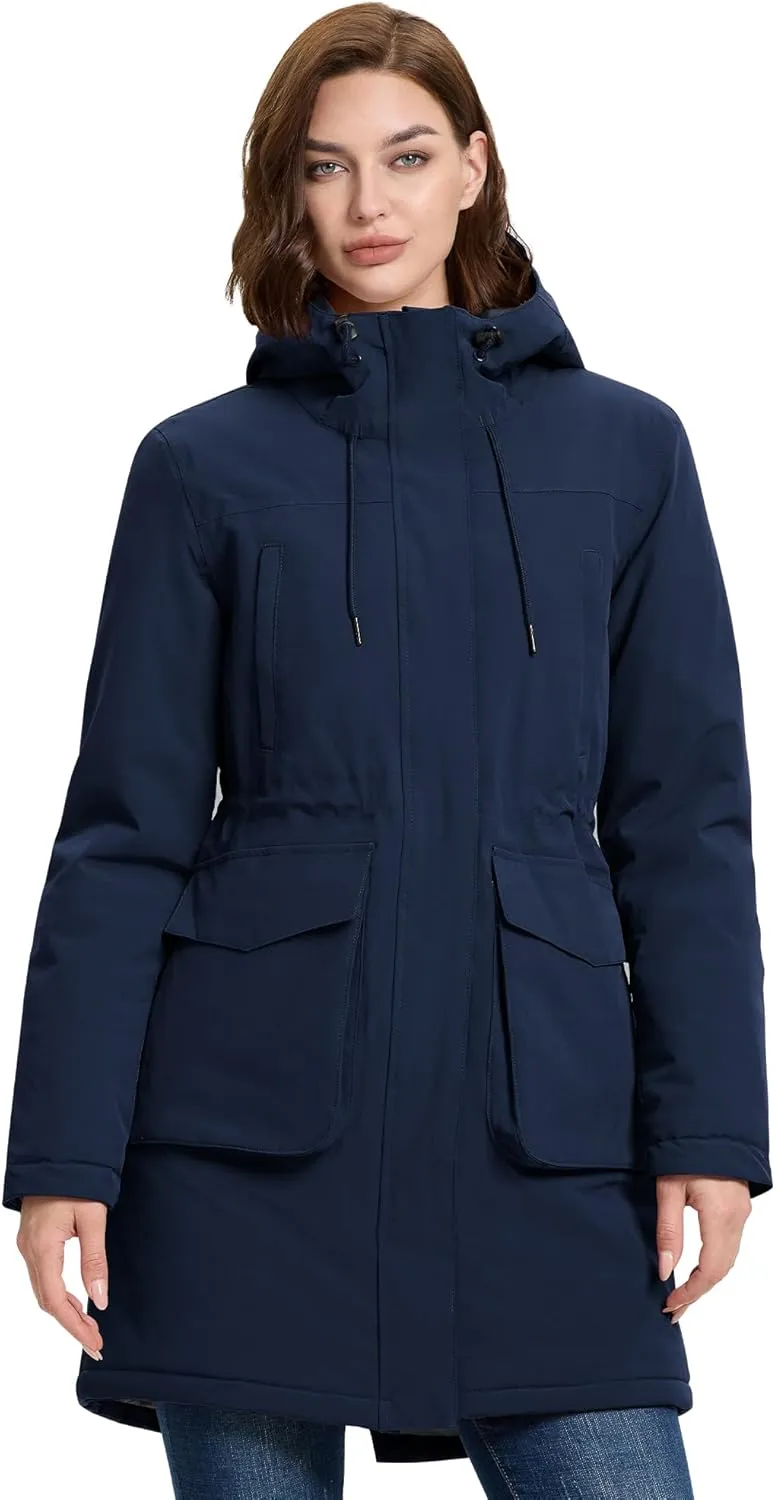 33,000ft Women's Waterproof Insulated Coats with Hood Long Thicken Warm Winter Coats Raincoat Windproof Parka Jacket Ski