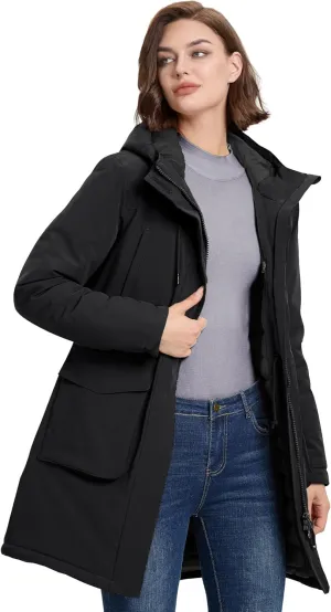 33,000ft Women's Waterproof Insulated Coats with Hood Long Thicken Warm Winter Coats Raincoat Windproof Parka Jacket Ski