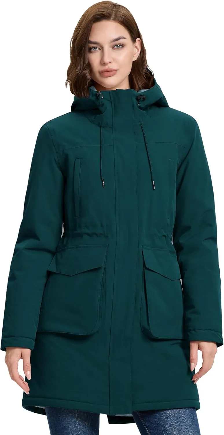 33,000ft Women's Waterproof Insulated Coats with Hood Long Thicken Warm Winter Coats Raincoat Windproof Parka Jacket Ski
