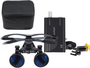 3.5X 420 Binocular Loupes Magnifier Glasses   3W LED Headlight Clip Type with Filter Headlamp Black Case