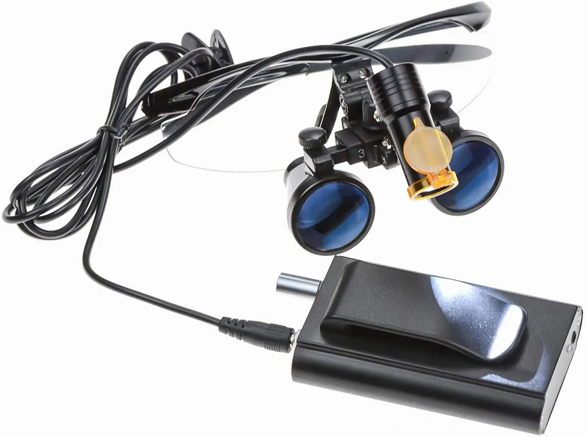 3.5x420 Loupes Magnifier Magnification Binocular 5W Headlamp Belt Clip Type Case (Black)