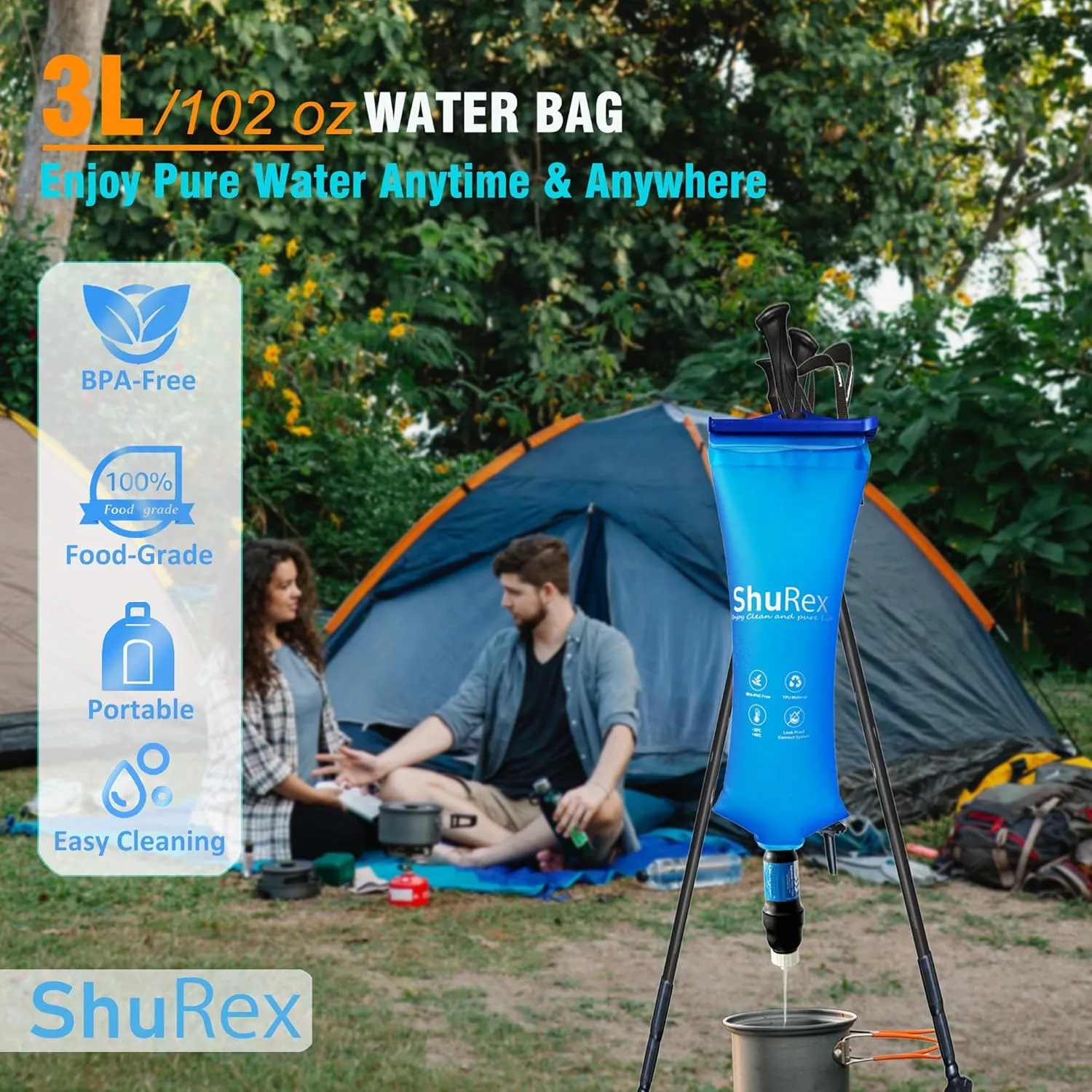3L Gravity-Fed Water Bag for Sawyer Water Filtration System Survival Water Filter Straw, Compatible with LifeStraw and Other Water Filter Straw, Foldable, BPA-Free (3L)