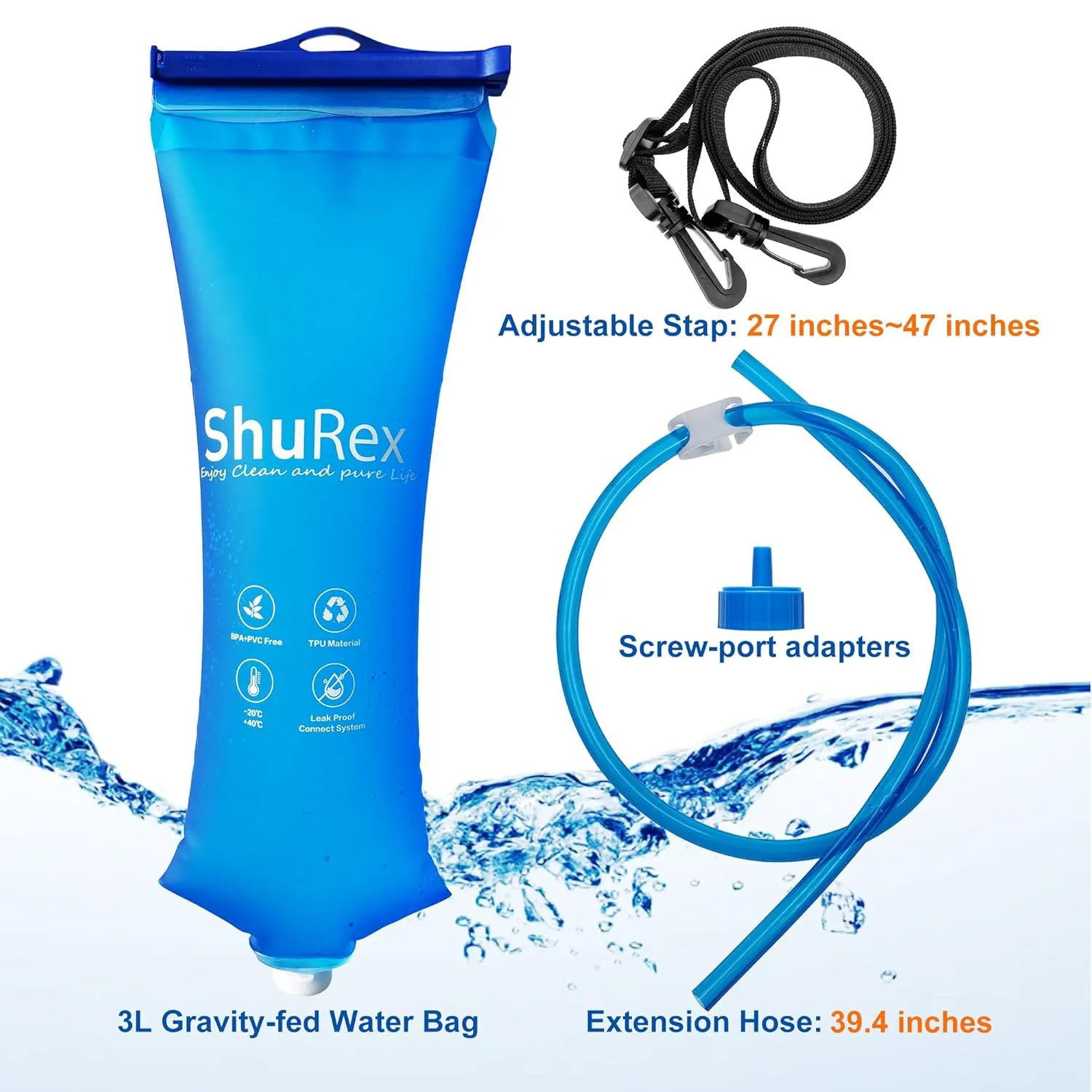 3L Gravity-Fed Water Bag for Sawyer Water Filtration System Survival Water Filter Straw, Compatible with LifeStraw and Other Water Filter Straw, Foldable, BPA-Free (3L)