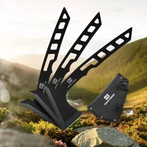 3pcs Camping Axe Tactical Throwing Axe Tomahawk Survival Hatchet with Sheath - for Outdoor Hunting Hiking Bushcraft Camping Gear Garden Tools - Black