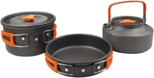 3pcs/Set Outdoor Camping Hiking Cookware Utensils 2-3 People Portable Travel Picnic Teapot Pot Frying Pan Cooking Tableware (Color : A)