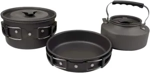 3pcs/Set Outdoor Camping Hiking Cookware Utensils 2-3 People Portable Travel Picnic Teapot Pot Frying Pan Cooking Tableware (Color : C)