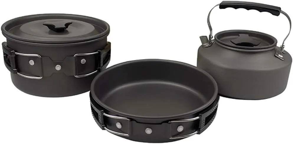 3pcs/Set Outdoor Camping Hiking Cookware Utensils 2-3 People Portable Travel Picnic Teapot Pot Frying Pan Cooking Tableware (Color : C)