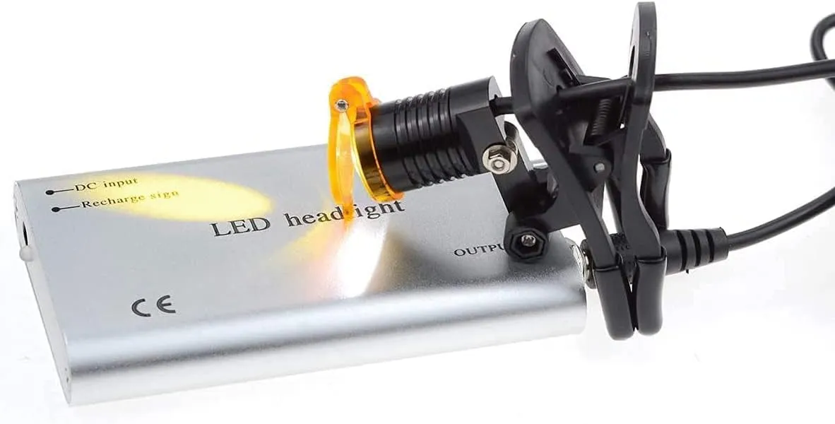 3W Headlight Source With Plastic Clip Filter Head Light Headlamp for Binocular Loupe (Silver)
