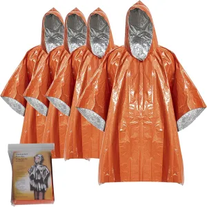 4 Pack Emergency Poncho Survival Raincoat Mylar Space Blanket Lightweight Portable Retain 90% of Body Heat Survival Gear for Outdoor Camping Hiking Keep Warm After Earthquakes, Hurricanes Disasters