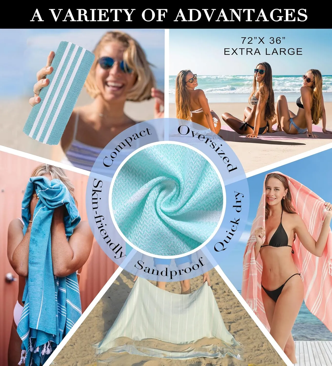 4 Packs Turkish Beach Towels Gym Towel Camping Blanket Xl Large Size Sandfree Sandrpoof Thin Fast Drying Packable Honeymoon Travel Essential Summer Vacation Accessories Hawaii Trip Necessities