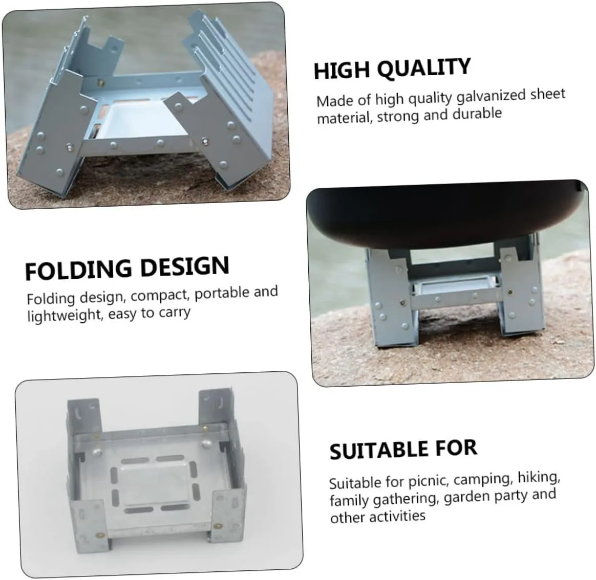 4 Pcs Folding Stove Foldable Wood Burning Camp Mini Backpacstove Cookware Camping Stove/Sier*3Pcs/9.8 * 7.5Cm*3Pcs