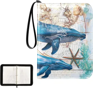 4 Pockets Trading Card Album Holder Book Folder Sports Card Binder Whale World Map 400 Double Side Pockets for 3 Ring Binder Zipper