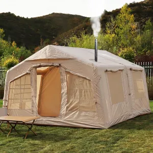 4 Season 5-6 Person Deluxe Family Tent Camping Tent with Separate Living and Sleeping Area,3000mm Waterproof Large Pop-Up Tent with Pump and Stove Jack Hole