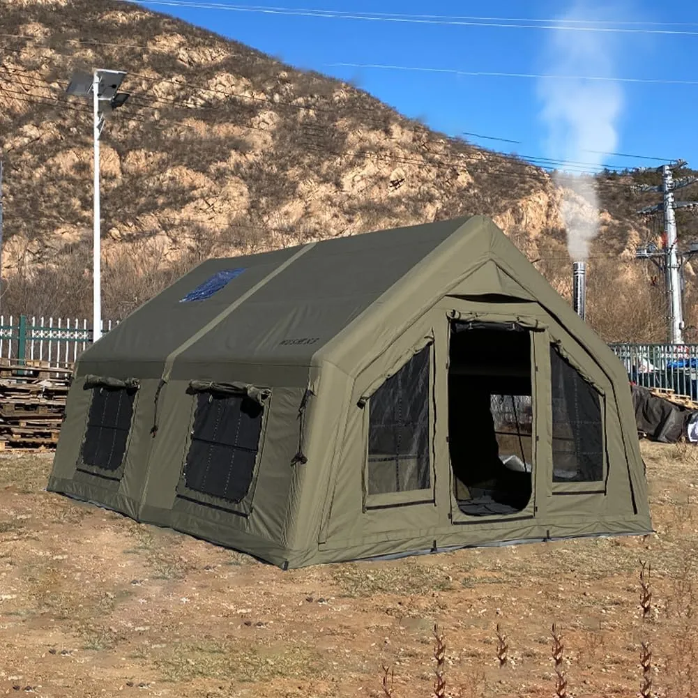 4 Season Air Tent Glamping Tent with Separate Living and Sleeping Area,Waterproof Pop-Up Tent with Pump and Stove Jack Hole,8-10 Person Camping Tent,Quick Set up