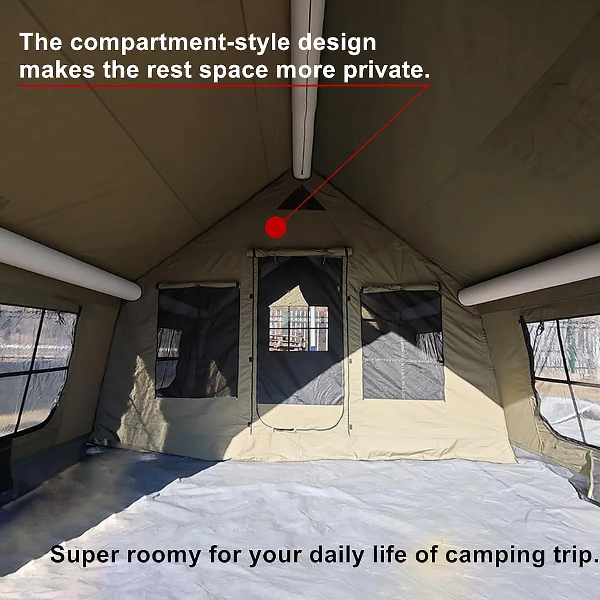 4 Season Air Tent Glamping Tent with Separate Living and Sleeping Area,Waterproof Pop-Up Tent with Pump and Stove Jack Hole,8-10 Person Camping Tent,Quick Set up