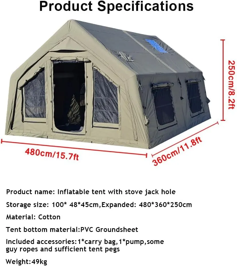4 Season Air Tent Glamping Tent with Separate Living and Sleeping Area,Waterproof Pop-Up Tent with Pump and Stove Jack Hole,8-10 Person Camping Tent,Quick Set up