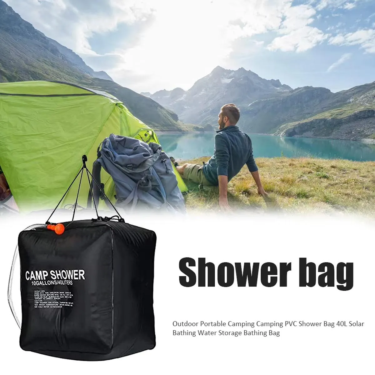 40L Portable Camping Shower Bag Outdoor Solar Heating Water Bag for Travel