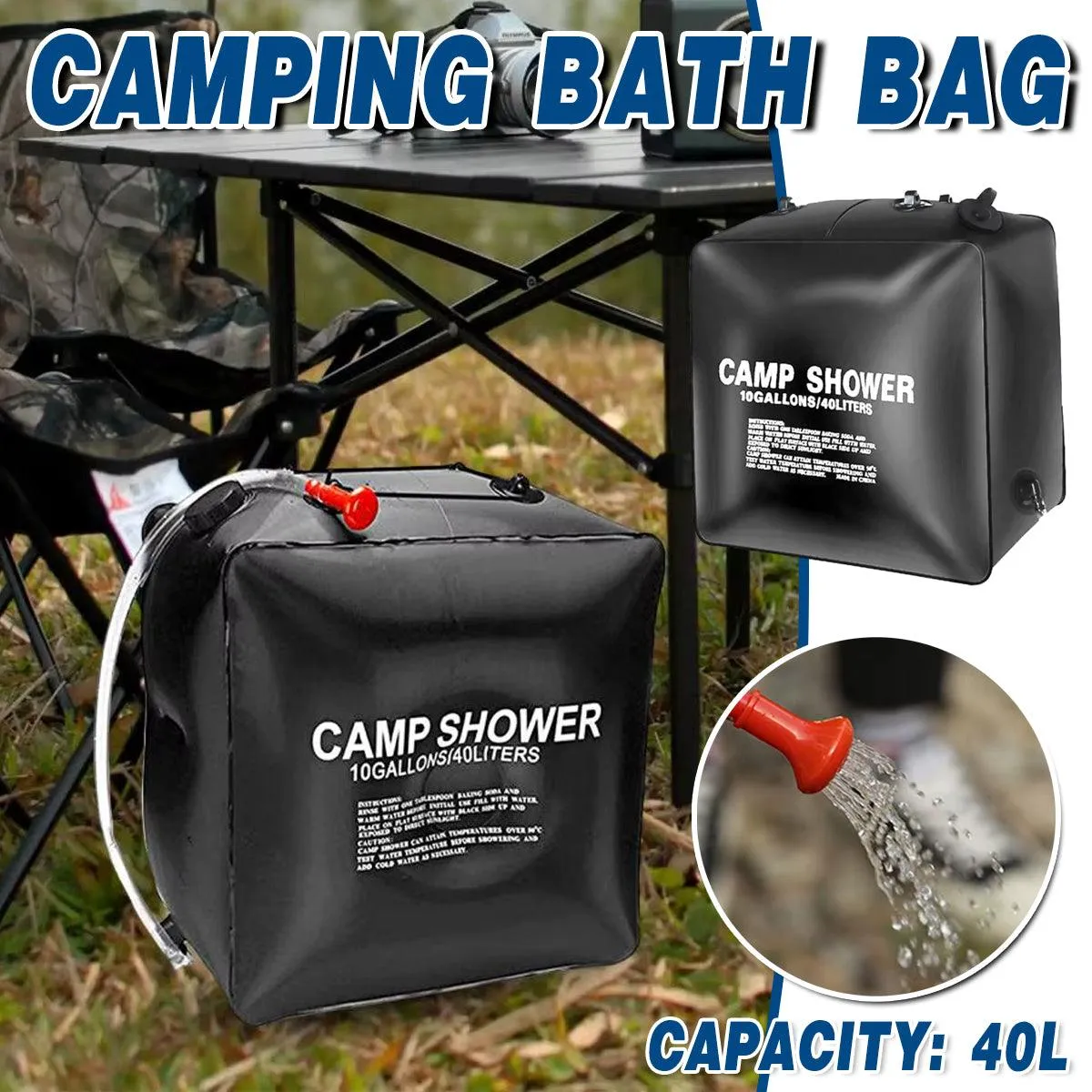 40L Portable Camping Shower Bag Outdoor Solar Heating Water Bag for Travel