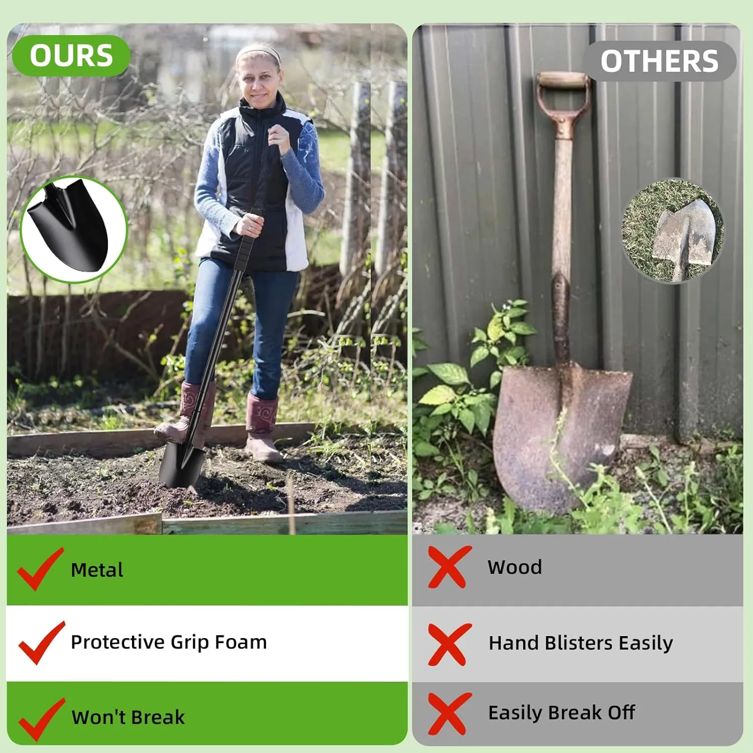 43.7Inches Small Spade Trench Shovel with Heavy Duty Steel Handle Garden Tools, Small Shovel for Digging Gardening Camping Yardwork Car, Black