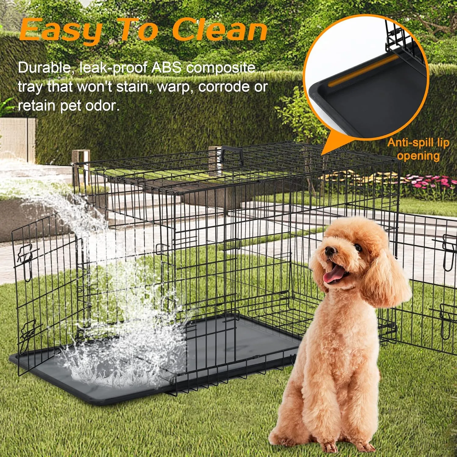 48 Inch Dog Crate Extra Large Dog Cage for Large Dogs Folding Mental Wire Dog Kennel Outdoor and Indoor with Double-Door Divider Panel Removable Tray and Handle L XL XXL
