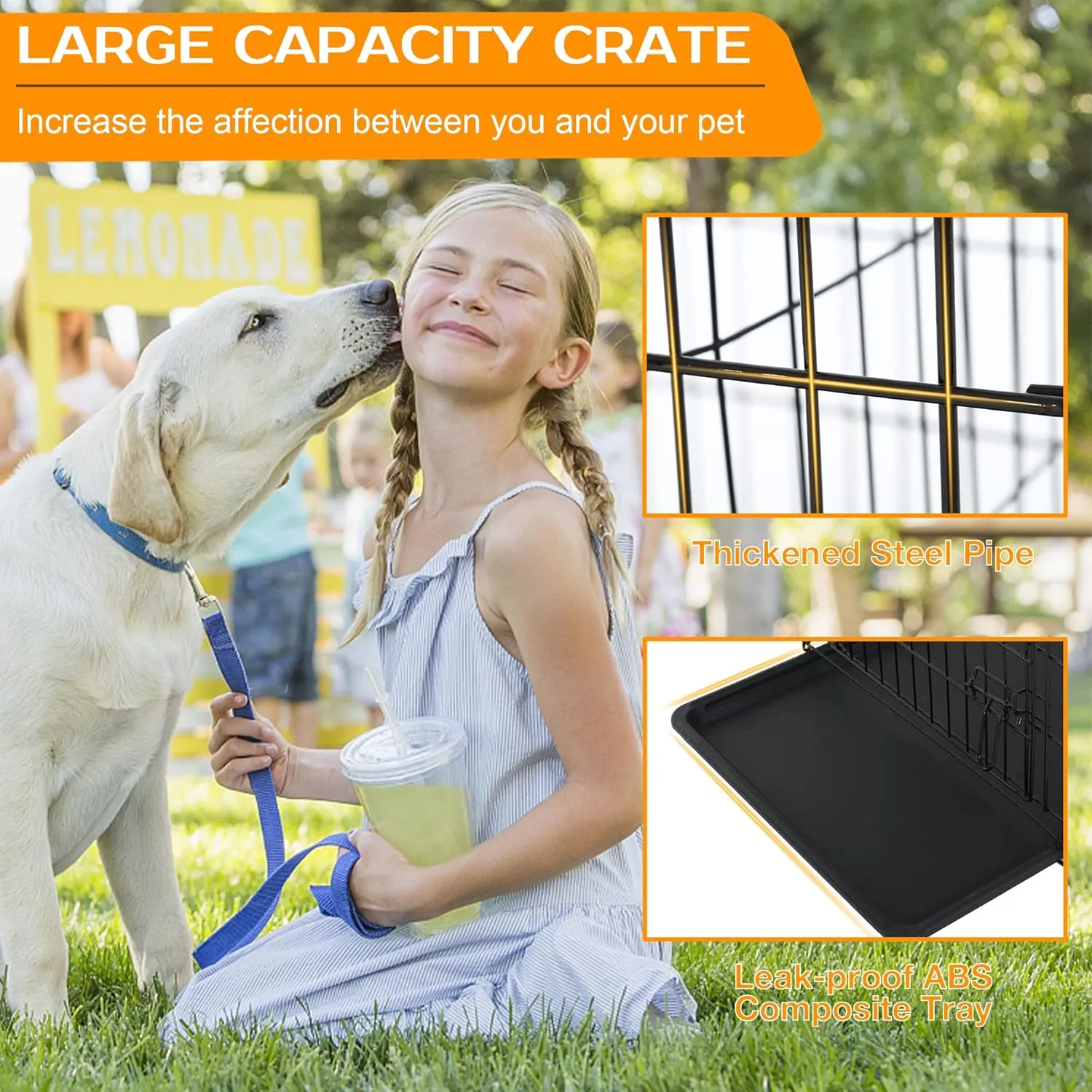 48 Inch Dog Crate Extra Large Dog Cage for Large Dogs Folding Mental Wire Dog Kennel Outdoor and Indoor with Double-Door Divider Panel Removable Tray and Handle L XL XXL