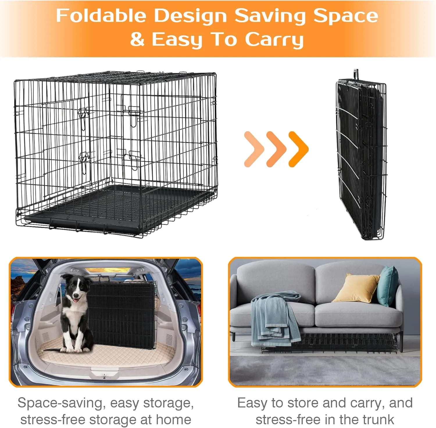 48 Inch Dog Crate Extra Large Dog Cage for Large Dogs Folding Mental Wire Dog Kennel Outdoor and Indoor with Double-Door Divider Panel Removable Tray and Handle L XL XXL