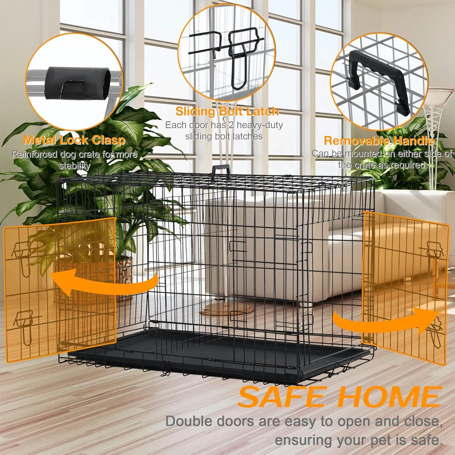 48 Inch Dog Crate Extra Large Dog Cage for Large Dogs Folding Mental Wire Dog Kennel Outdoor and Indoor with Double-Door Divider Panel Removable Tray and Handle L XL XXL