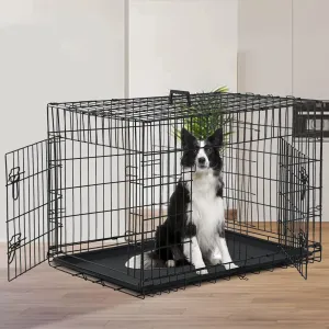48 Inch Dog Crate Extra Large Dog Cage for Large Dogs Folding Mental Wire Dog Kennel Outdoor and Indoor with Double-Door Divider Panel Removable Tray and Handle L XL XXL