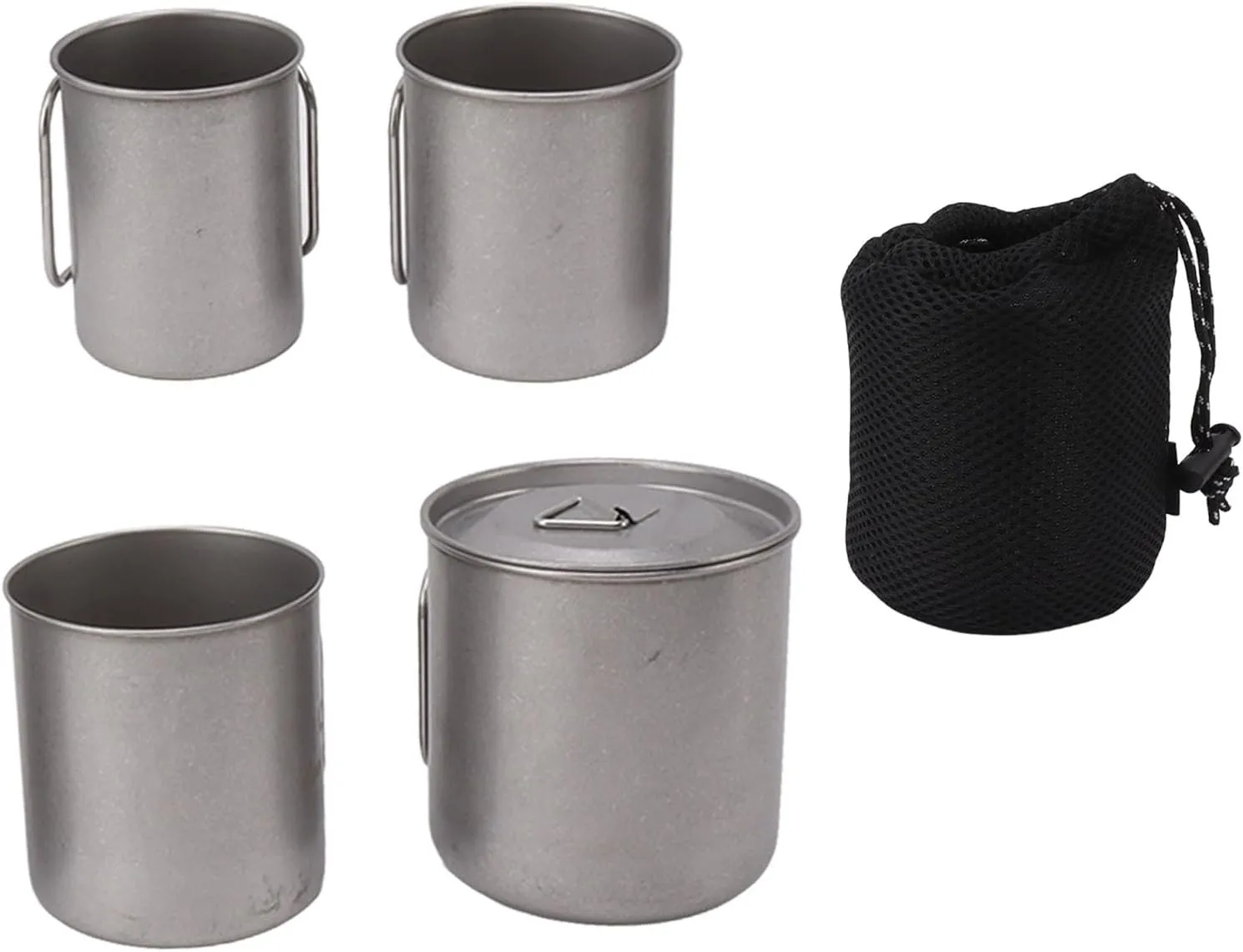 4PCS Camping Mug, Stainless Steel Coffee Cup with Foldable Handle and Lid, Portable Tea Cups Backpacking Cups for Backpacking Hiking Fishing Survival Adventure