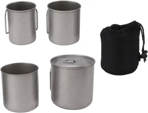 4PCS Camping Mug, Stainless Steel Coffee Cup with Foldable Handle and Lid, Portable Tea Cups Backpacking Cups for Backpacking Hiking Fishing Survival Adventure