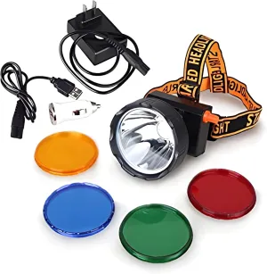 4W Dimmable LED Hunting Lights 11000 LUX(350LM) Hunting Headlamp IPX5 Waterproof Rechargeable Camping Hiking Fishing Bright Head Light, 4 Optical Filters for Coon, Coyote, Hog, Ducks Hunting
