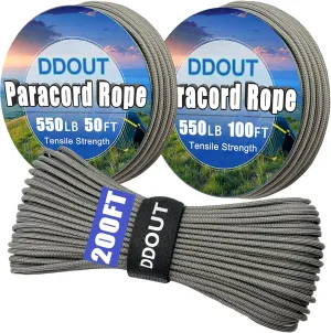 550 Paracord Rope 200ft, 4mm Thin Tactical Parachute Cord for Climbing, Camping, Tent, Clothsline, Survival Utility Rope, 550 Cord Rope