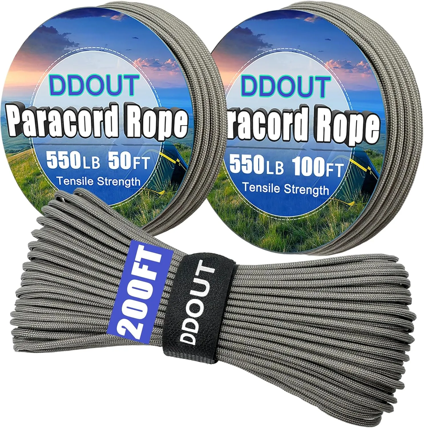 550 Paracord Rope 200ft, 4mm Thin Tactical Parachute Cord for Climbing, Camping, Tent, Clothsline, Survival Utility Rope, 550 Cord Rope