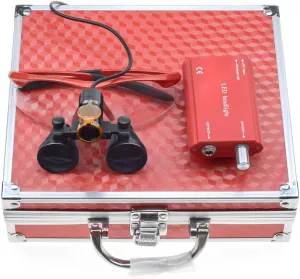 5W LED Headlamp with Filter Belt Clip Type   3.5X 420 Binocular Loupes Magnifying Glasses Aluminum Box (Red)