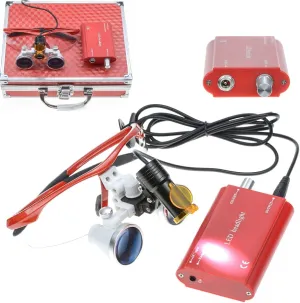 5W LED Waist Hanging Clip Plastic Headlight Headlamp Filter with 3.5×420mm Working Distance Binocular Loupes Aluminum Box (Red)