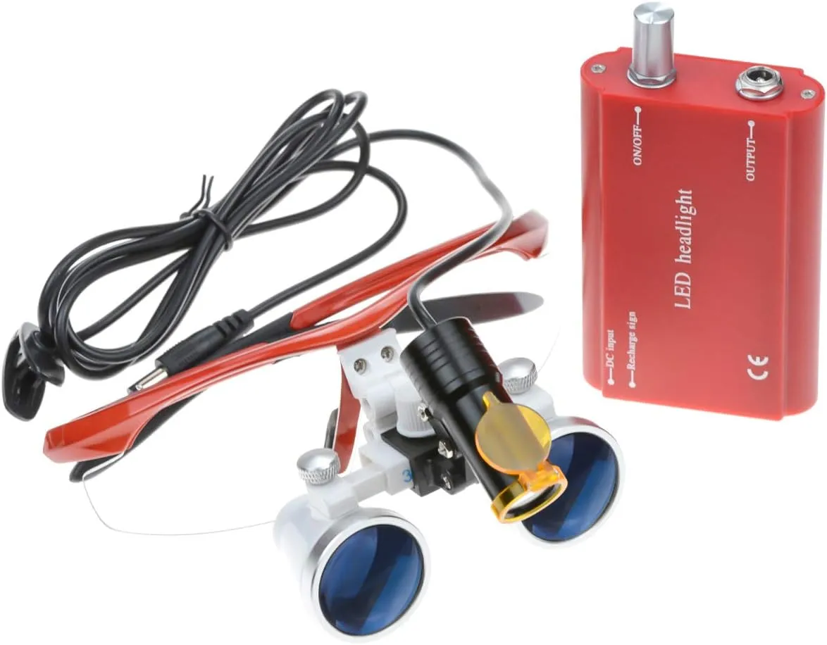 5W LED Waist Hanging Clip Plastic Headlight Headlamp Filter with 3.5×420mm Working Distance Binocular Loupes Aluminum Box (Red)