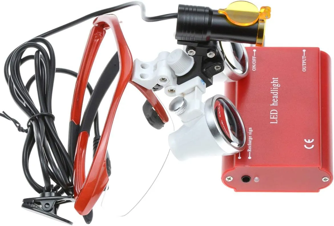 5W LED Waist Hanging Clip Plastic Headlight Headlamp Filter with 3.5×420mm Working Distance Binocular Loupes Aluminum Box (Red)
